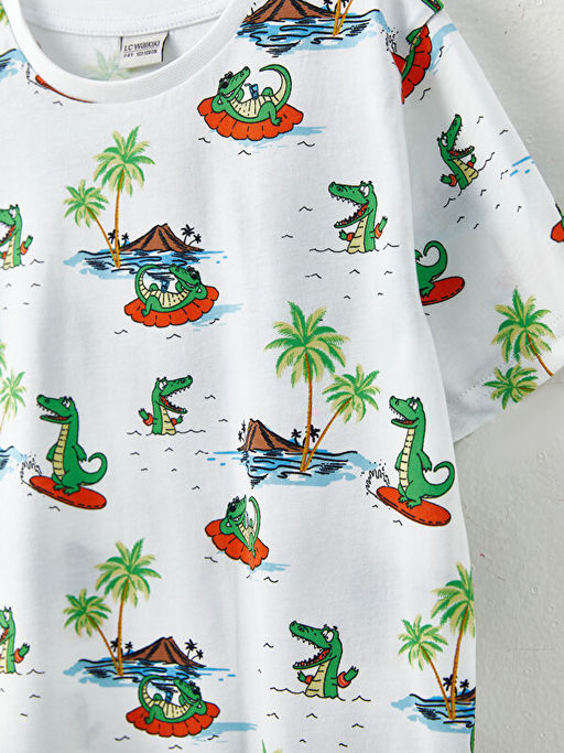 Bisiklet Yaka Bask?l? K?sa Kollu Pamuklu Erkek ?ocuk Ti??rt - Waikiki фото 3