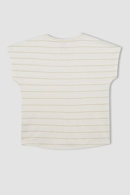 Женская полосатая футболка обычного кроя с круглым вырезом и короткими рукавами - Defacto фото 3