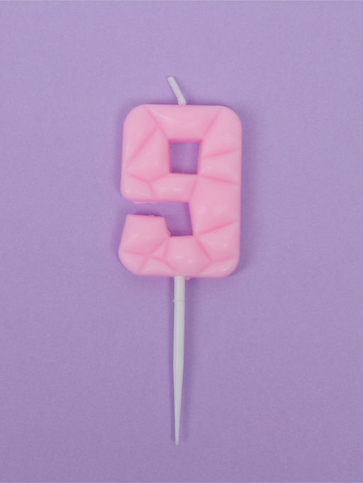 Цена за 3 шт. Свеча для торта «Цифра 9», светло-розовая