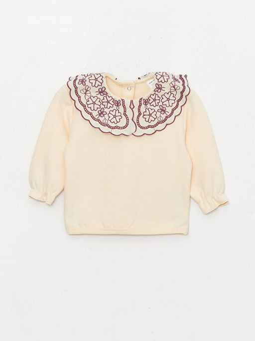 Bebe Yaka Uzun Kollu Nak??l? K?z Bebek Sweatshirt ve Tayt 2li Tak?m - Waikiki фото 2