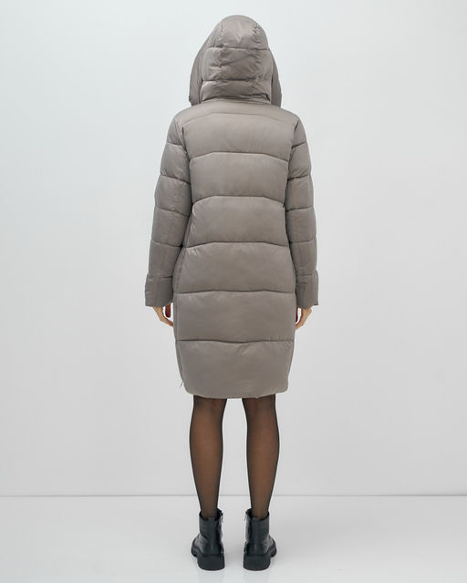Пальто зимнее утепленное с капюшоном женское серого цвета 7638Sr - Visdeer фото 7
