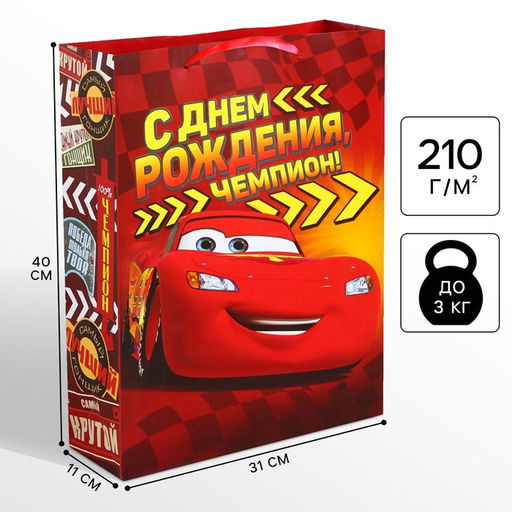 Пакет подарочный «С днём рождения, чемпион!», 31 × 40 × 11.5 см