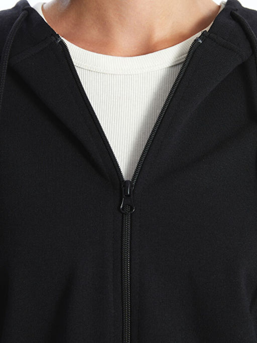 Kap??onlu D?z Oversize Kad?n Fermuarl? Sweatshirt