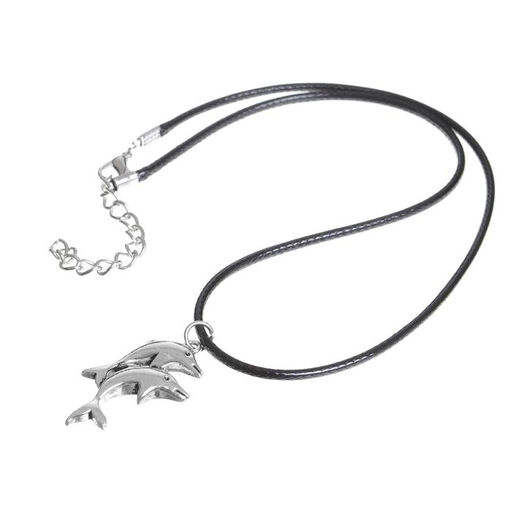 Цена за 2 шт. Кулон на шнурке «Дельфины», цвет чернёное серебро на чёрном шнурке, 45 см