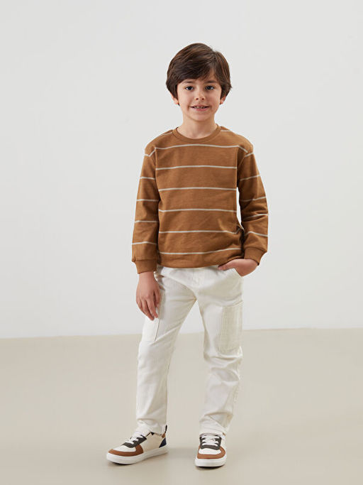 Bisiklet Yaka Uzun Kollu ?izgili Erkek Bebek Sweatshirt