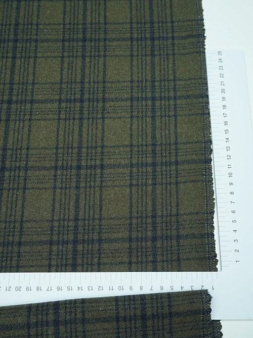 Шерсть пальтово-костюмная Твид Клетка цв.чернильный на т.хаки , ш.1.5м, шерсть-60%, п/э-40% - Купава фото 13