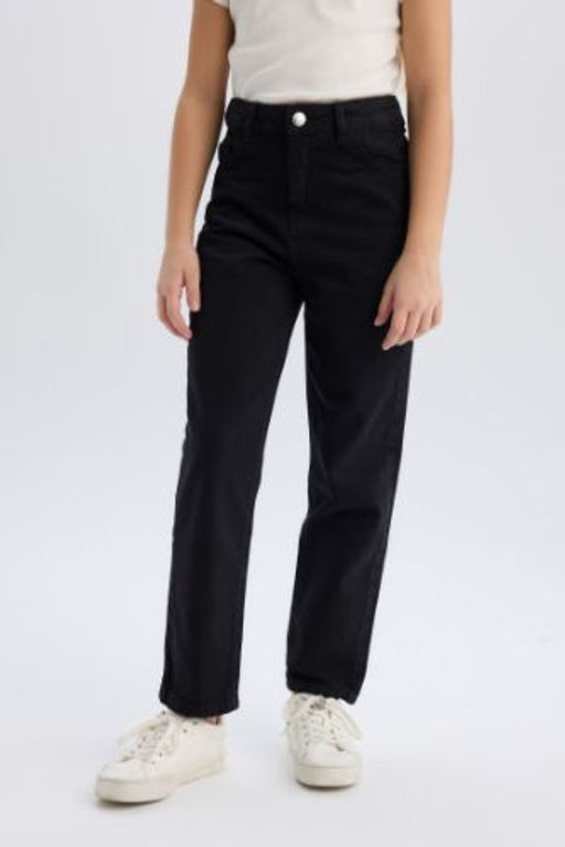 K?z Cocuk Mom Fit Y?rt?k Detayl? Standart Paca Jean Pantolon