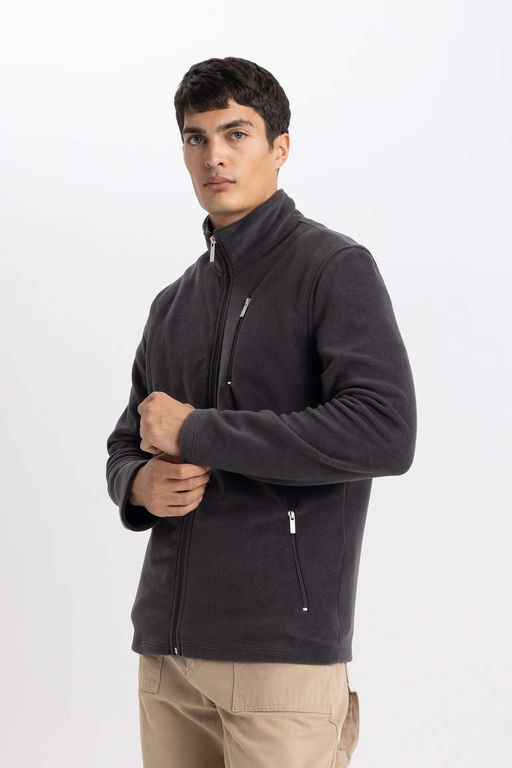 Флисовый кардиган стандартного кроя с воротником-стойкой - Defacto фото 4