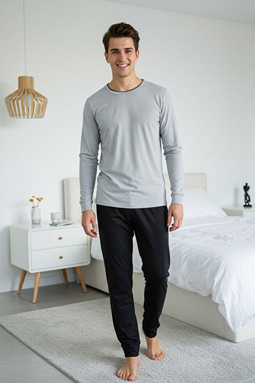 Gri Regular Kesim Yaka Detayl_ Cepli _rme Pijama Tak_m_ TMNAW26PT00011 - Trendyolmilla фото 2
