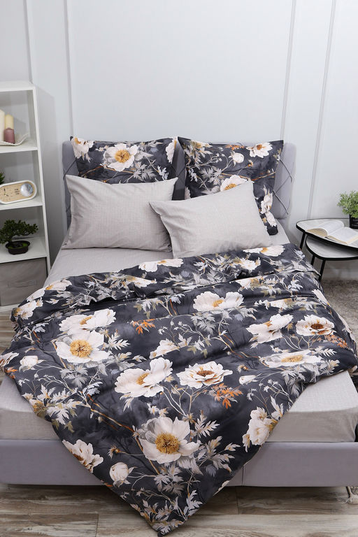 Простыня на резинке поплин Темная ночь 2-компаньон