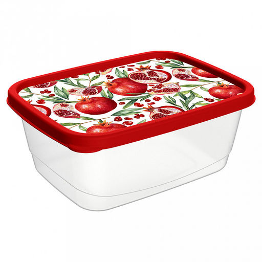 Контейнер для продуктов пластмассовый 1,5л, 19,7х15,1х8см, прямоугольный, красный, с декором, Idiland (Россия)