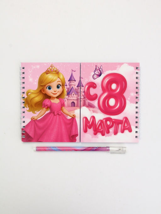 Набор: двойной блокнот с заданиями и ручка "Принцесса"