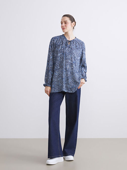 Ba?lamal? Yaka Desenli Bluz