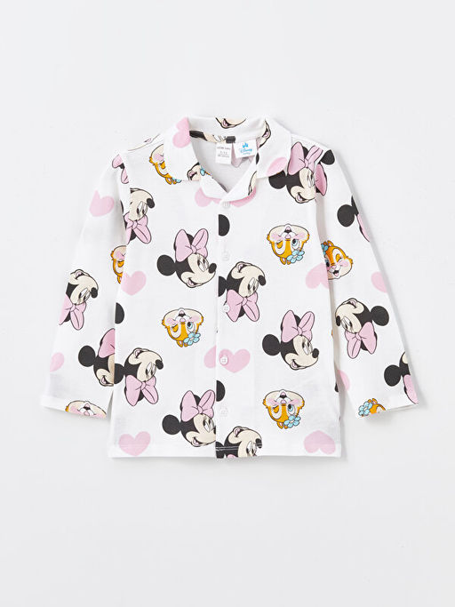 Polo Yaka K?sa Kollu Minnie Mouse Bask?l? K?z Bebek Pijama Tak?m - Waikiki фото 2