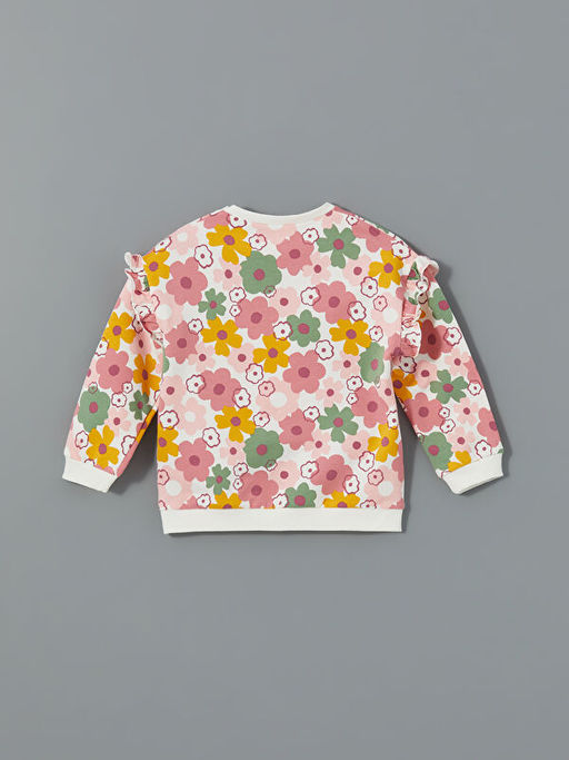 Bisiklet Yaka ?i?ekli K?z Bebek Sweatshirt ve E?ofman Alt 2li