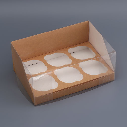 Цена за 3 шт. Коробка для 6 капкейков, крафт 23.5×16×10 см