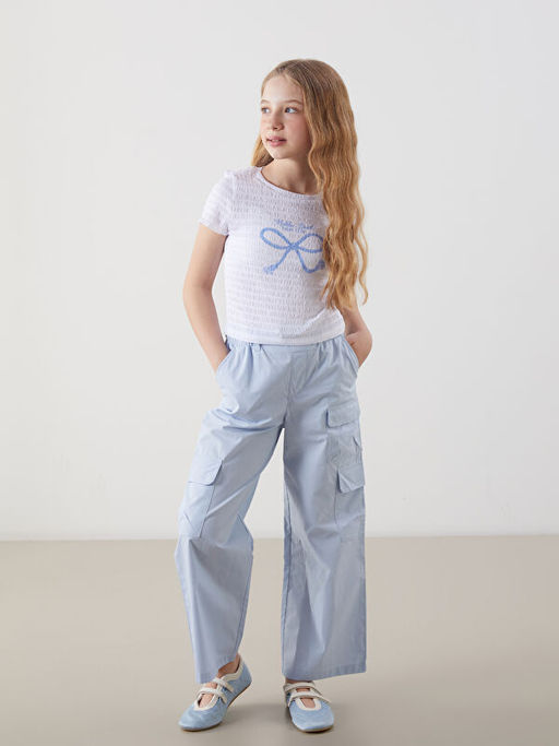 Bisiklet Yaka Fiyonk Bask?l? K?z ?ocuk Ti??rt