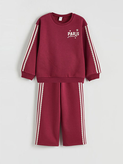 Bask?l? K?z ?ocuk Sweatshirt ve E?ofman Alt?