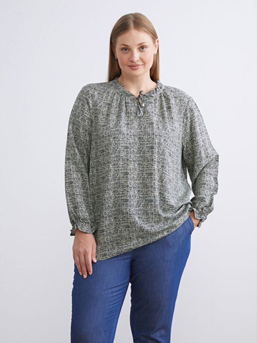 Ba?lamal? Yaka Desenli Bluz