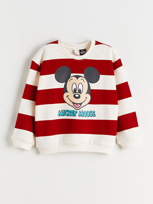Bisiklet Yaka Mickey Mouse Bask?l? Erkek ?ocuk Sweatshirt