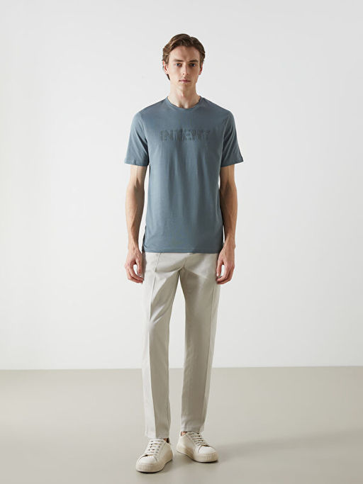 Bisiklet Yaka Bask?l? Penye Erkek Ti??rt