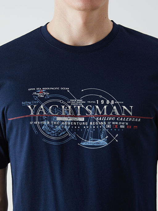 Bisiklet Yaka K?sa Kollu Bask?l? Penye Erkek Ti??rt