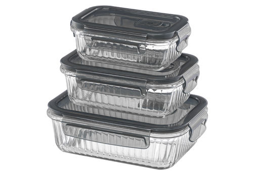 Набор 3 прямоугольных контейнеров 360 мл, 600 мл, 1000 мл с пластик. крышк. с защел., с сил.уплотн