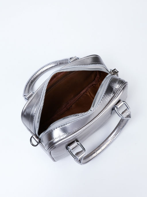 Сумка женская саквояж на молнии, 20×9×12 см, серебристая