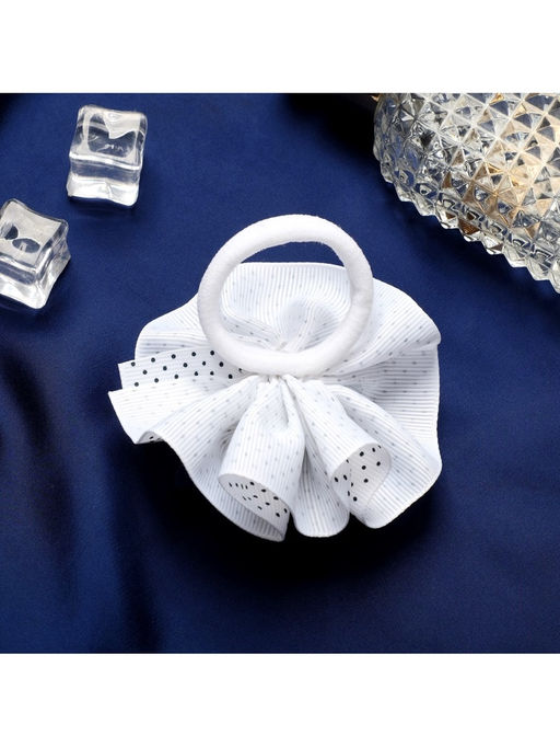 Цена за 6 шт. Бант для волос на резинке «Школьница», мелкий горошек и бусинки, d=7.5 см, бело-синий