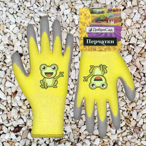 Цена за 2 шт. Перчатки нейлоновые детские "Little gardener-Лягушонок" с полиуретановым покрытием полуоблитые, желтые S р-р ДоброСад