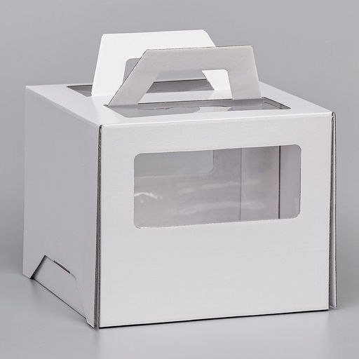 Коробка под торт 2 окна, с ручками, жемчуг, глянцевая, 24 х 24 х 20 см - UPAK LAND фото 4