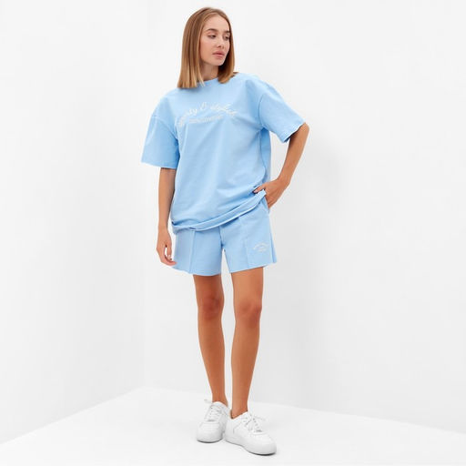 Костюм женский: футболка, шорты, MINAKU: SPORTY & STYLISH, размер 42, голубой