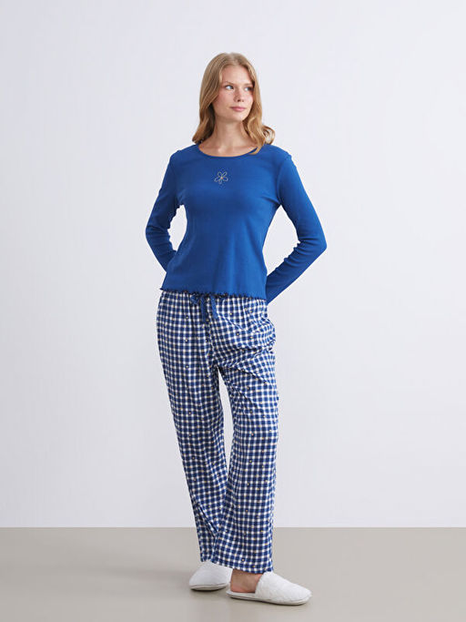 Bisiklet Yaka Bask?l? Kad?n Pijama Tak?m?