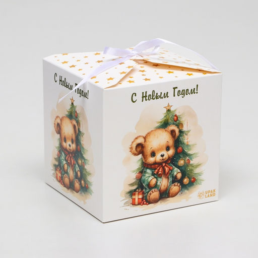 Цена за 10 шт. Коробка подарочная новогодняя складная С Новым годом, 12?12?12 см