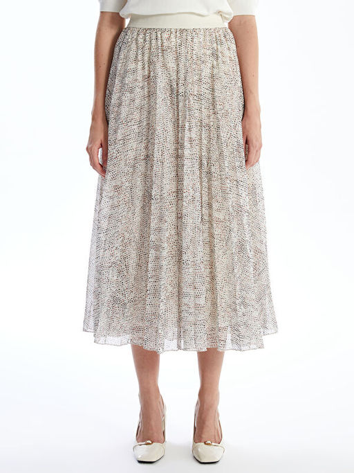 Beli Lastikli Desenli Pileli Kad?n Etek