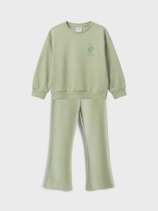 ?i?ek Bask?l? K?z ?ocuk Sweatshirt ve E?ofman Alt?