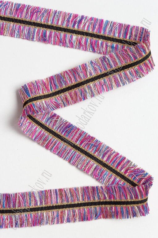 Тесьма отделочная 3 см*5 ярд Бахрома с люрексом (SF-2461) фукси/голубой - Больше подарков фото 2