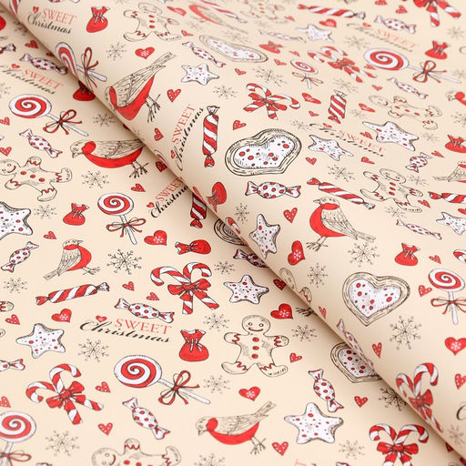 Цена за 2 шт. Бумага упаковочная новогодняя глянцевая «Рождественская конфета», 70×100 см, 1 лист