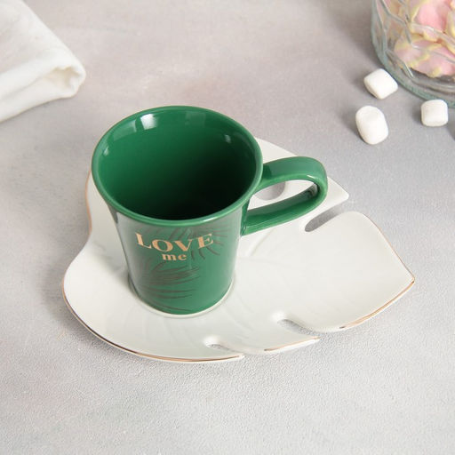 Чайная пара из керамики Love me: кружка 100 мл, блюдце 15×14 см