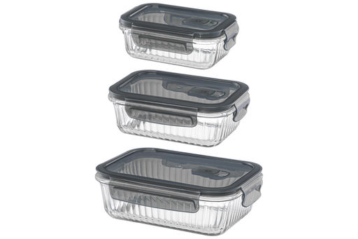 Набор 3 прямоугольных контейнеров 360 мл, 600 мл, 1000 мл с пластик. крышк. с защел., с сил.уплотн