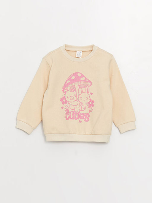 Bisiklet Yaka Uzun Kollu Bask?l? K?z Bebek Sweatshirt ve E?ofman Alt 2li Tak?m - Waikiki фото 2