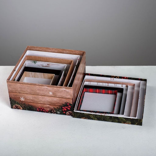 Набор подарочных новогодних коробок 6 в 1 «Деревянный», 10 х 10 х 6 - 20 х 20 х 11 см