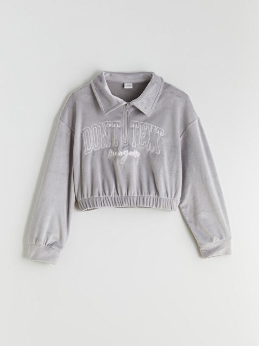 Polo Yaka Kadife K?z ?ocuk Sweatshirt
