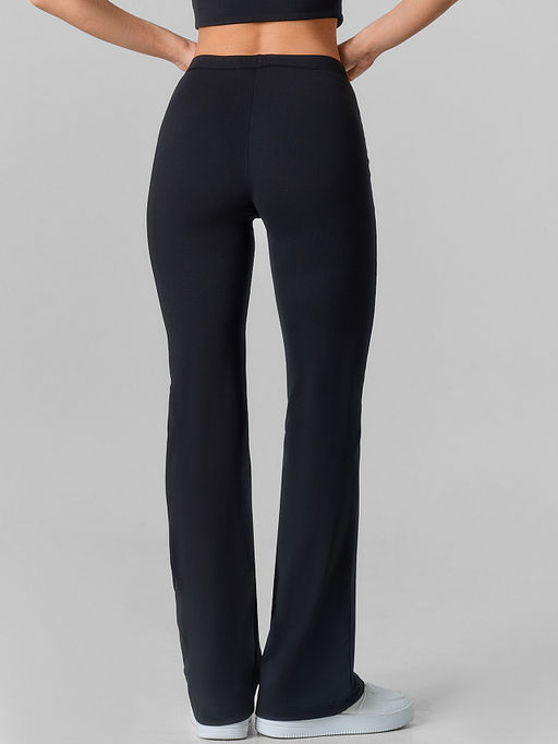 Брюки-клеш спортивные женские черные с высокой посадкой