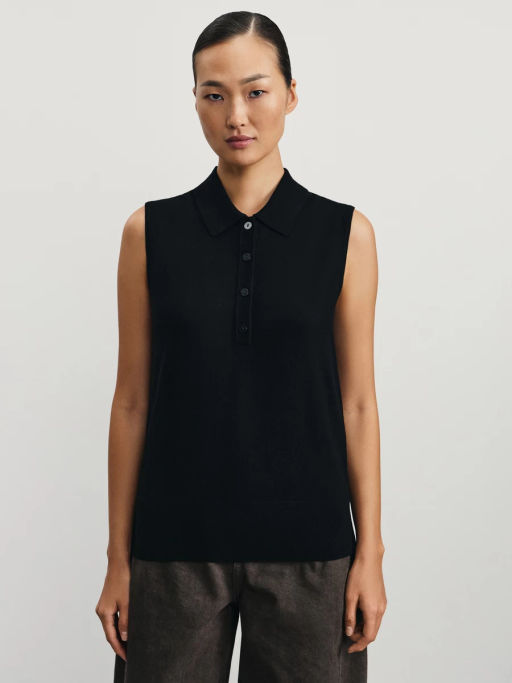 Трикотажный топ с воротником поло / Zarina фото 3