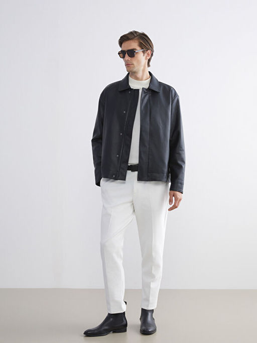 Rahat Kal?p G?mlek Yaka Erkek Deri G?r?n?ml? Ceket