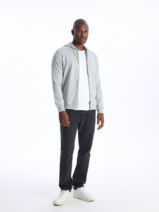 Kap??onlu Uzun Kollu Erkek Fermuarl? Sweatshirt