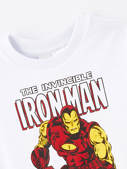 Bisiklet Yaka Iron Man Bask?l? Erkek ?ocuk Ti??rt - Waikiki фото 2