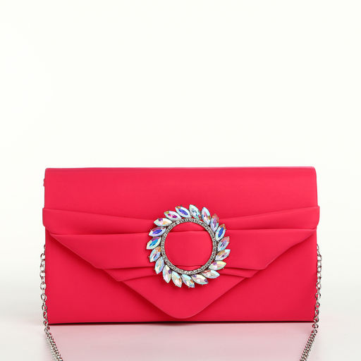 Сумка-клатч женская вечерняя на магните, на цепочке, с декоративной пряжкой, фуксия