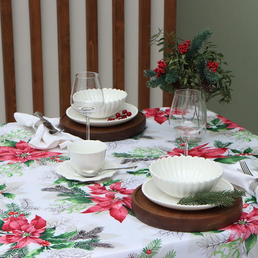 Скатерть Доляна Рождественский букет 145*220 см, 100% п/э  фото 3